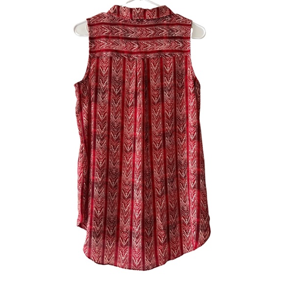 Cato Women’s Red & White Vertical Stripe Collared Tank Top - Picture 2 of 9